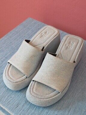 Zara Light Blue Denim Wedge Slides